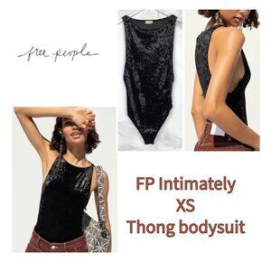 NWT Free People Plush Velvet High-Neck Sleeveless Thong Bodysuit Black XS Intima